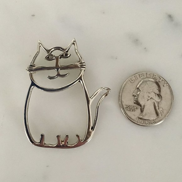 Vintage Solid Sterling Silver Cat Brooch Pin MINT - Picture 7 of 8